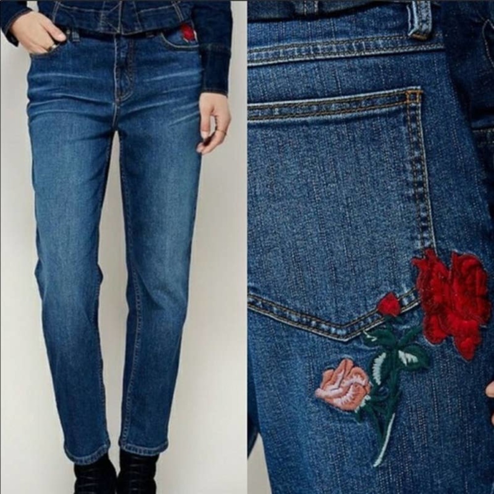Free People Four Seasons Rose Embroidered Jeans